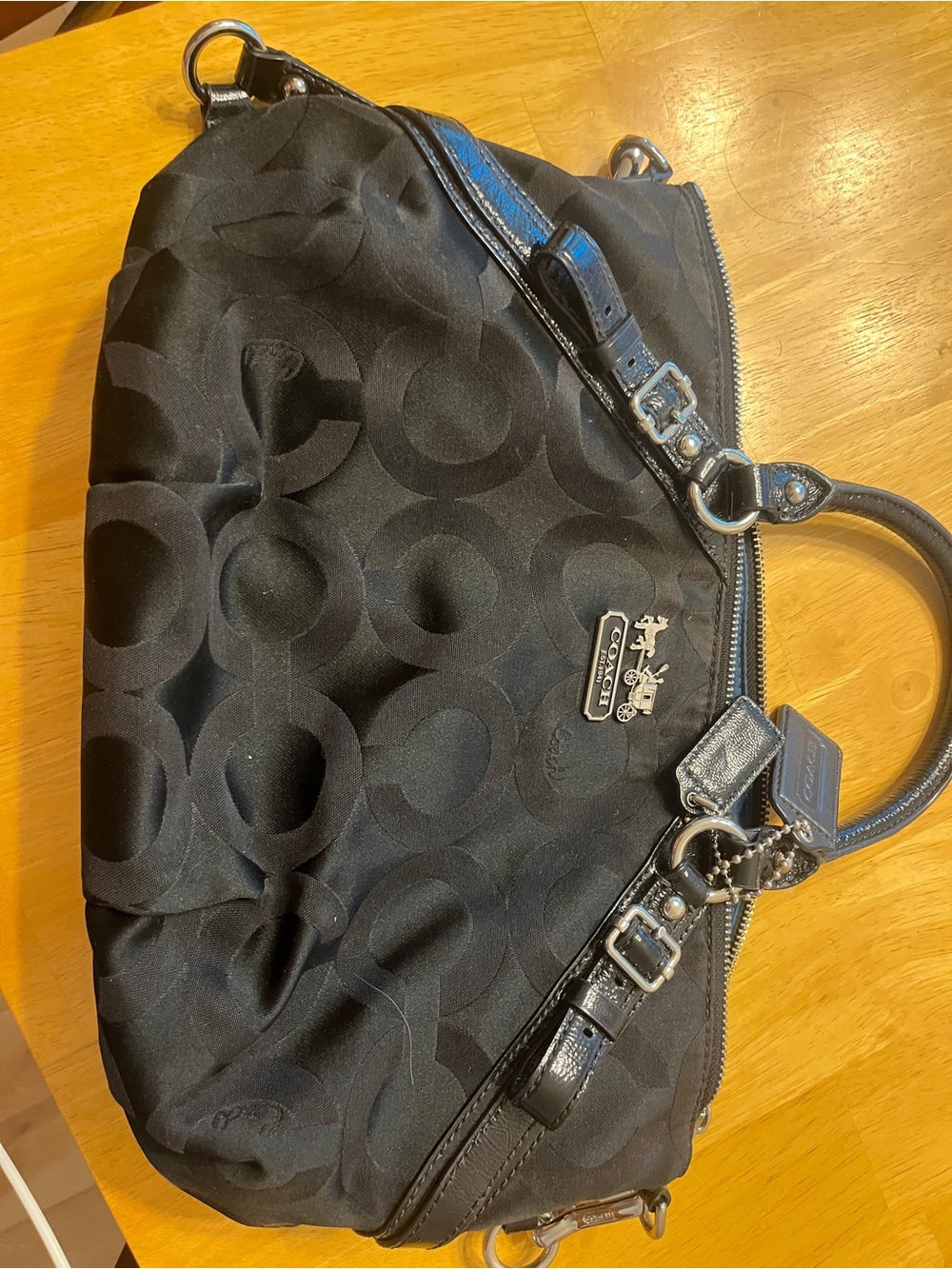 Coach Black Signature Satchel with Leather Handles